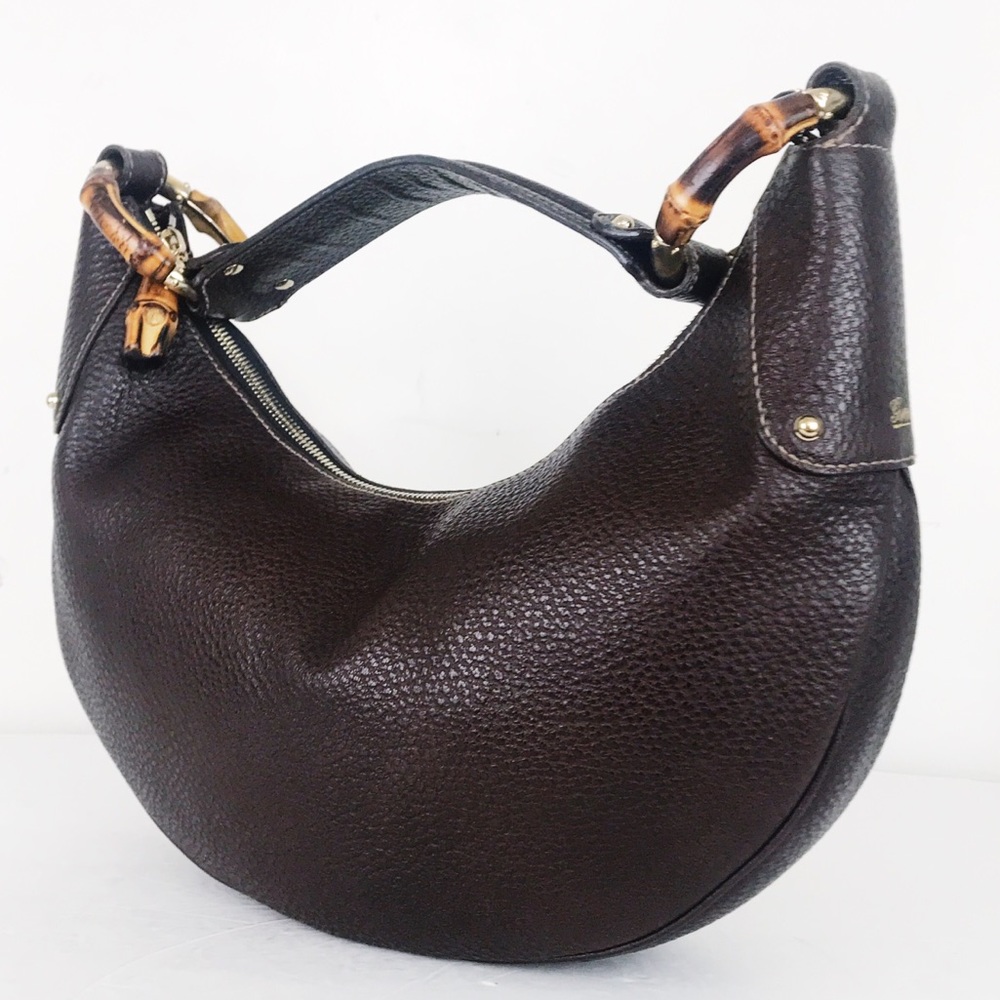 Gucci Brown Pebbled Leather Medium Bamboo Hobo Bag - Picture 4 of 8